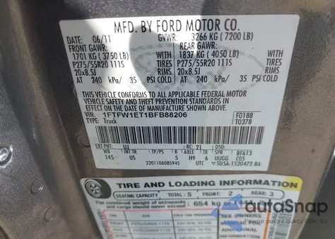 2011 Ford F-150 Xlt z USA, uszkodzony, nr VIN 1FTFW1ET1BFB88206